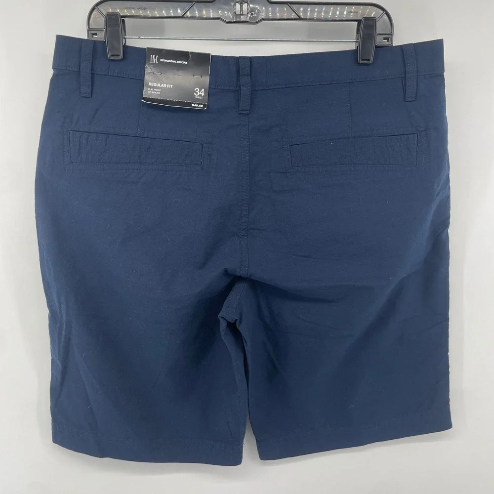 INC International Concepts Shorts Mens 34 Navy Blue Flat Front Regular Fit NWT